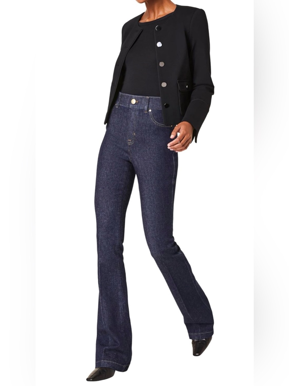 SPANX EveryWear Flare Jeans Raw Indigo High Rise Shaping NWT Small Petite